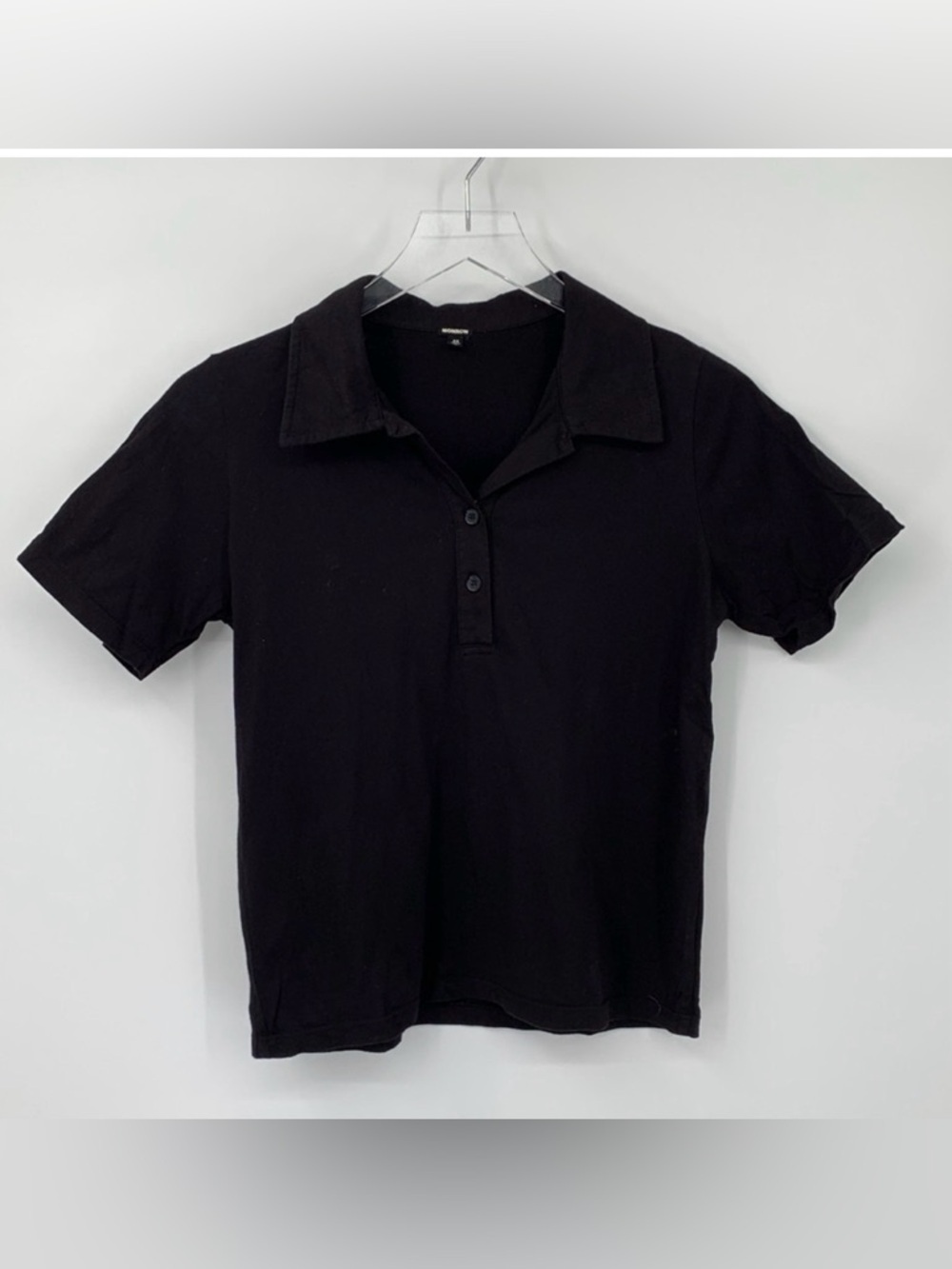 Monrow cotton henley polo shirt top blouse black short sleeve USA new X-Small XS